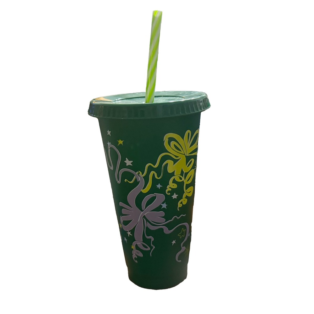 Starbucks 2023 Reusable Holiday Ribbon 24 oz Cold Cup With Lid and Straw
